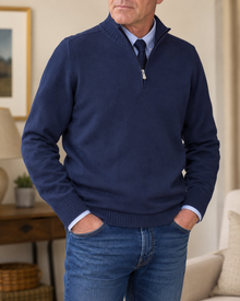 Abdel – Langarmpullover Mit Viertelreißverschluss – Marineblau