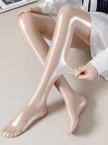Bekah – Hochglänzende Stretch Strumpfhose Mit Fußteil – Beige