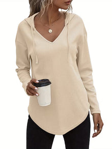 Heydi – Langarm Pullover Mit Kapuze Und Abgerundetem Saum – Aprikose