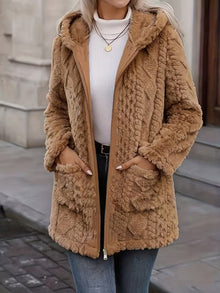 Elima - Doppelseitige Plüsch-Strickjacke MIT Kapuze Und Reißverschluss – Braun