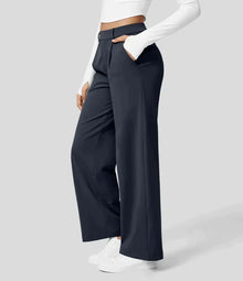 Sauzy | Hochtaillierte Stretch-Hose mit geradem Bein – Mitternachtsblau