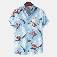 Bedrucktes Herren Kurzarmhemd mit Blumen Design – Blau