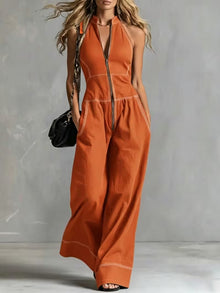 Bryana – Gestreifter Patchwork Jumpsuit – Orange