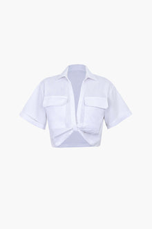 Janice | Stylisches Kurzarm Crop Shirt mit kragen – Wollweiß