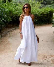 Lena | Fließendes Leinenkleid – Weiß