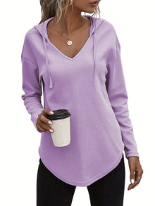 Seonie – Langarm Kapuzenpulli Mit V-ausschnitt – Purple