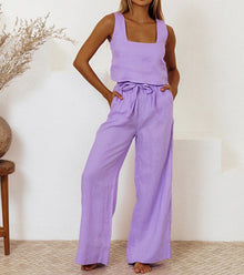 Malia - Minimalistisches Set Top & Weite Hose Damen – Lila