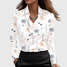 Emma | Damen Wasserfallkragen Langarm Top – Weiß Floral