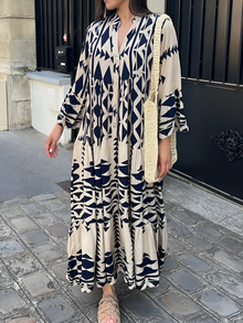 Vallerie - Einzigartiges Druck Maxikleid mit Knöpfen – Blau