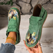 Viktoriy – Flache Stiefeletten mit Katzenmuster Und Schnalle – Grün