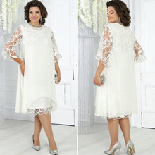 Frauen Rundhals Besticktes Patchwork Kleid – Weiß