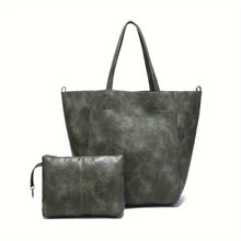 Shopper-Tasche mit Kosmetiktasche | Kunstleder | Minimalistisches Design – Grün