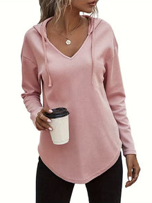 Heydi – Langarm Pullover Mit Kapuze Und Abgerundetem Saum – Rosa