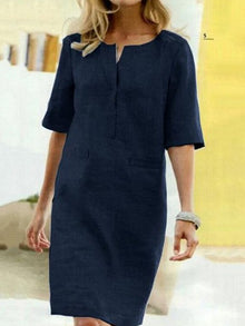 Rieke – Sommerliches Shiftkleid mit V-Ausschnitt – Dunkelblau