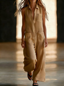 Kristiana - Lässiger Overall Mit Weitem Bein Und Tasche – Kamel