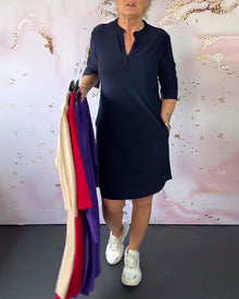 Sabela – Modisches Schlichtes Kleid Mit V-Ausschnitt – Blau
