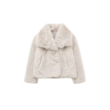 Damen Oversize Kunstpelz Jacke – Beige