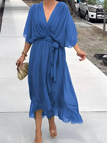 Astrid | Zeitlose Wrap Midi-Kleid – Blå (Næsten udsolgt)