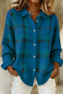Damen Karo Strickjacke – Blau
