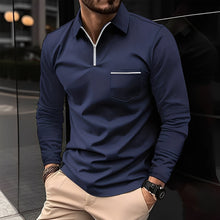 Florent - Herren-Langarm-Polo mit Zipper – Marineblau