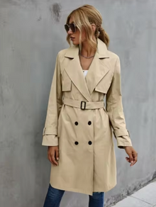 Andrea | Damenmode Doppelreihiger Trenchcoat – Khaki
