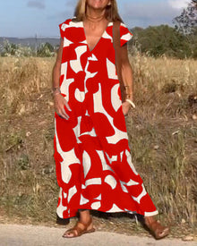 NAOMI | Gestreiftes Maxikleid mit V-Ausschnitt und A-Linien-Schnitt für einen Urlaubslook – Rot