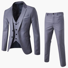 Herren Anzug dreiteilig mit Ein-Knopf Blazer und Weste – Grau