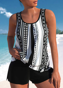 Eleganter Höschen-Tankini mit Tropenprint – Letzter Tag, 80% Rabatt – Schwarz / Weiß