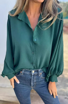 Bluse mit Knopfleiste | Lockerer Schnitt | Fließendes Material – Grün