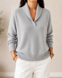 Samilla – Langarmpullover Mit V-ausschnitt – Grau