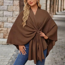 Veronika | Damen Oberteil im Cape-Stil mit Frontknoten – Braun