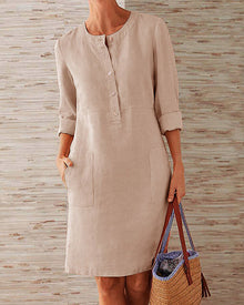 Merina - Elegante Knöpfe Schlichtes Kleid – Khaki