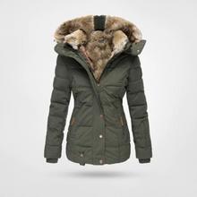 Jasmin | Damen Gepolsterte lange Winterjacke mit Kapuze – Grün