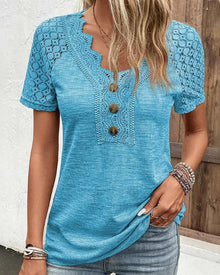 Specas  | Woman T-Shirt mit kurzen Ärmeln und Spitze – Blau