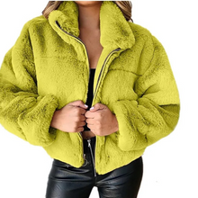 Elegante Teddyjacke mit Reißverschluss und Kragen für Damen – Grün