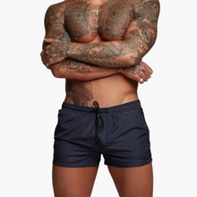 Herren schnelltrocknende Shorts mit elastischem Bund und Reißverschluss – Marineblau