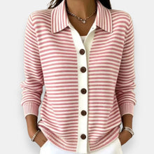 Kerana - Gestreifter Strickcardigan Mit Knöpfen – Rosa