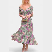 Lilian | Damen Off-Shoulder Elegantes Abendkleid – Grün und Lila