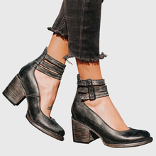Helene | Damen Schnallenriemen Blockabsatz Stiefel – Schwarze Schlange