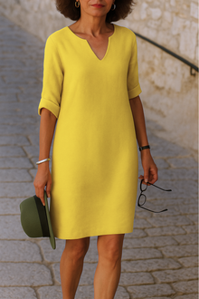 LISETTE | Elegantes Kleid mit V-Ausschnitt – Gelb