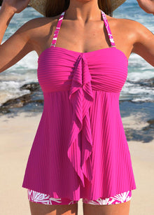 Damen Tropisches Blätter Tankini-Set, Letzter Tag, 80% Rabatt – Pink