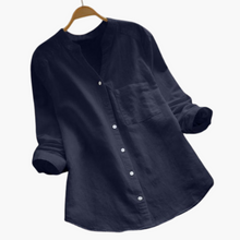Lockere Hemdbluse für Damen - Langarm, Stehkragen & Casual – Dunkelblau