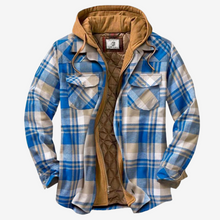Herren Steppjacke mit karierter Kapuze und klassischen Akzenten – Hellblau