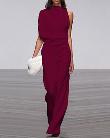 Isabel - Eleganter Jumpsuit mit Stehkragen – Burgundisch