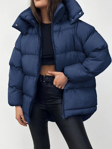 Warme elegante Puffer-Winterjacke mit Kapuze für Damen | Ideal für Winter – Marineblau