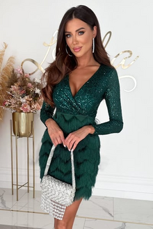 Regan® | Elegantes Kleid mit Pailletten und Fransen – Grün