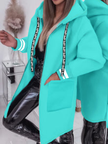 Nicola – Langärmelige Jacke Mit Seitentaschen – Türkis