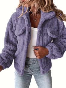 Libila – Kunstfell Jacke Mit Taschen – Lila