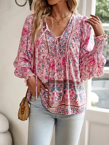 Bluse mit Boho-Muster | Lange Ärmel | Luftig und Verspielt – Rosa
