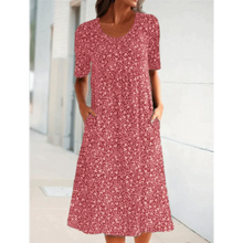 Jehaia - Lässiges Kleid mit Rundhalsausschnitt und Blumenmuster – Rot